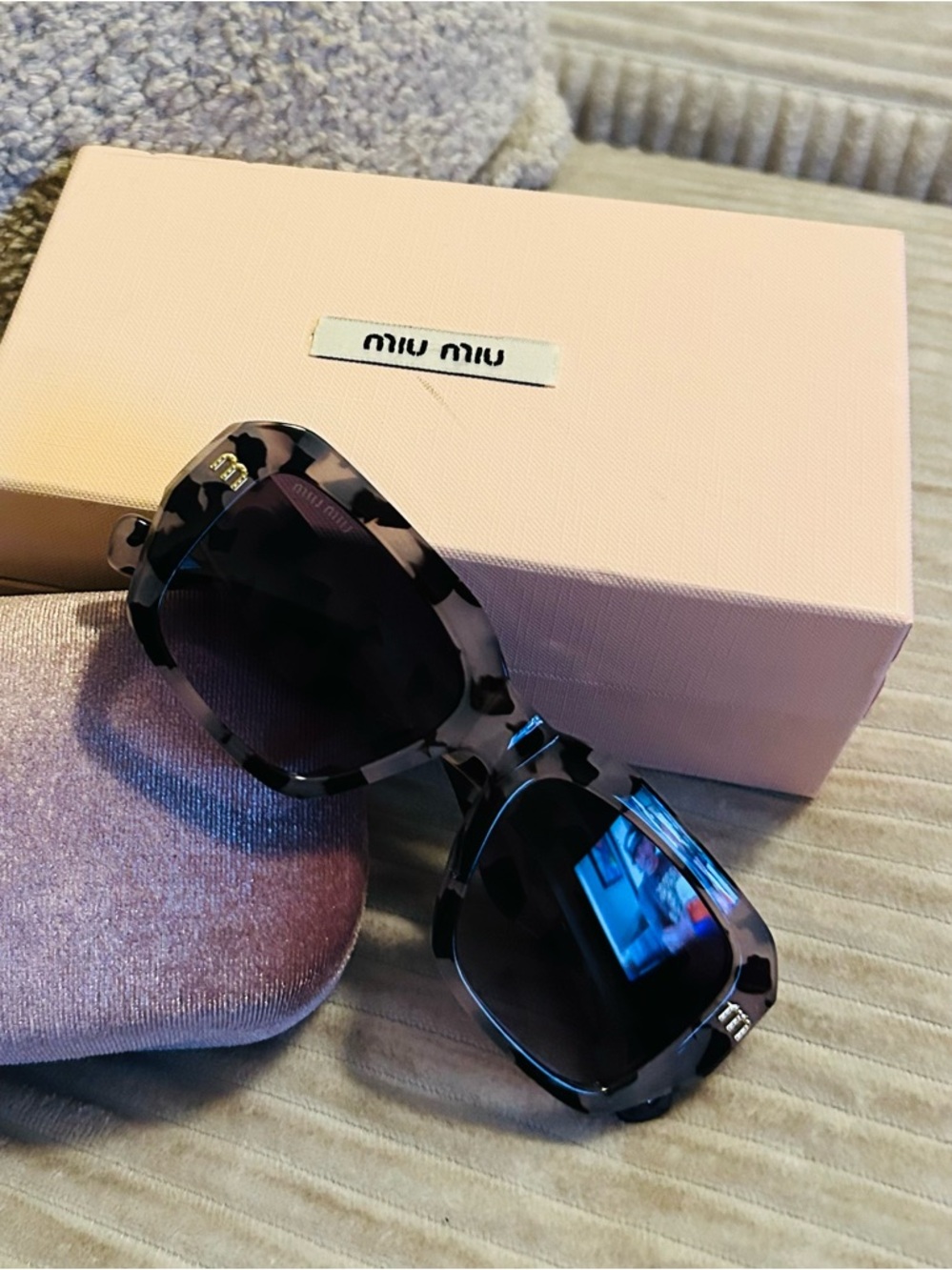 Miu Miu Black and Gray Tortoiseshell Square Sunglasses